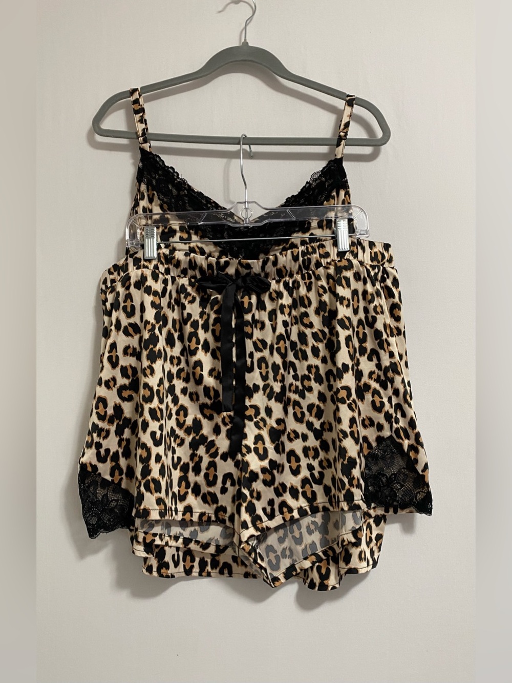 Leopard Print Cami & Shorts Set with Black Lace Trim